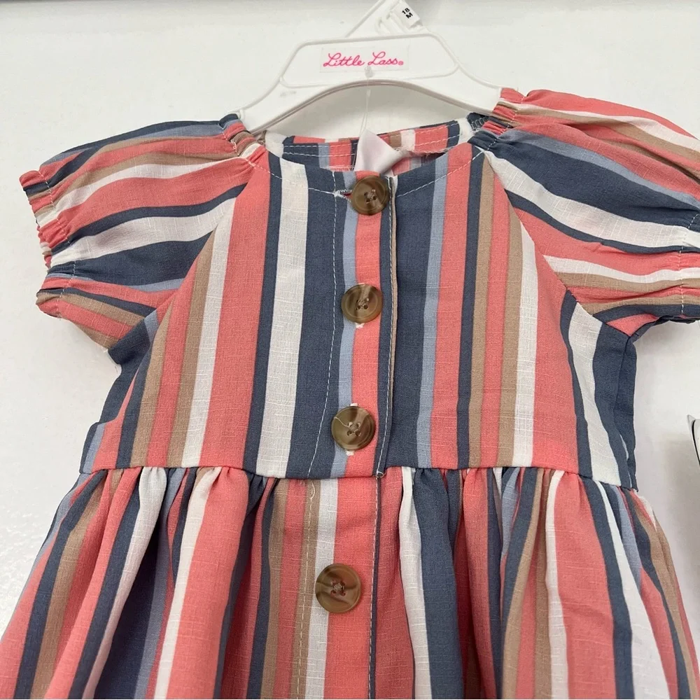 NWT Girls 18 M Little Lass 2pc. Stripe Linen Dress‎